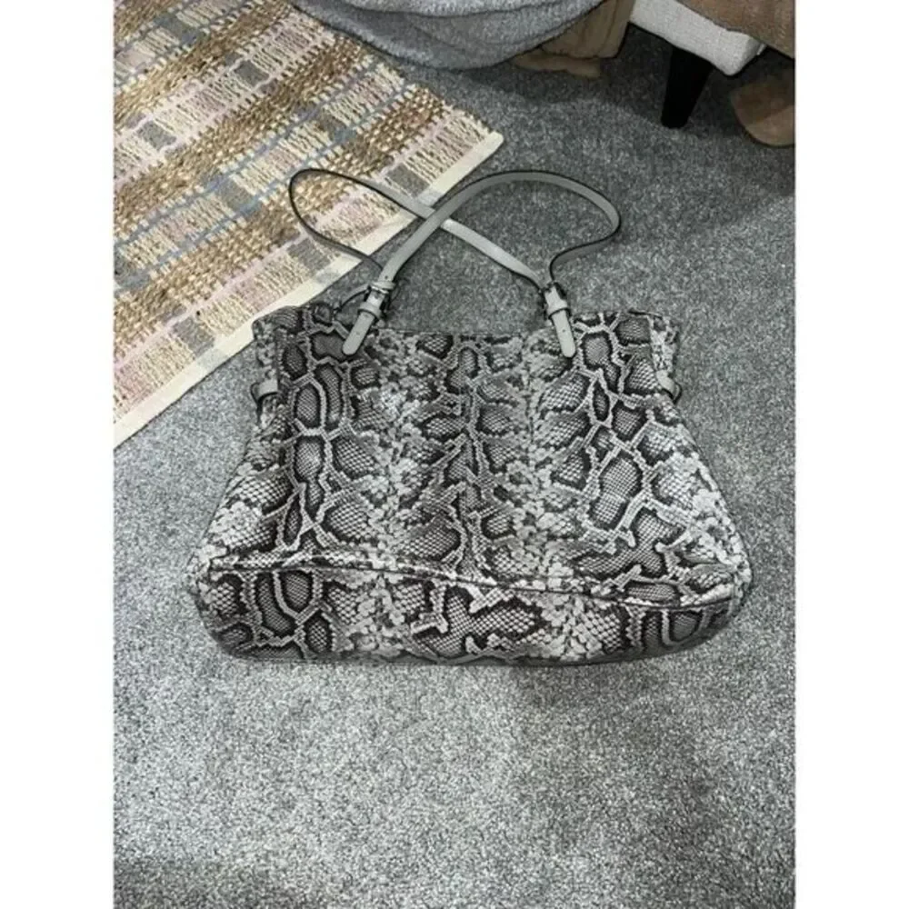 Michael Kors Lenox Embossed‎ Leather Large Tote Grey Python - NEW